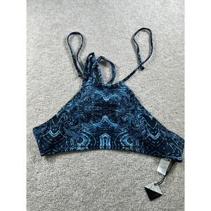 Sea Gypsies Women's‎ Swimwear Top Medium Blue Black Nylon Lycra